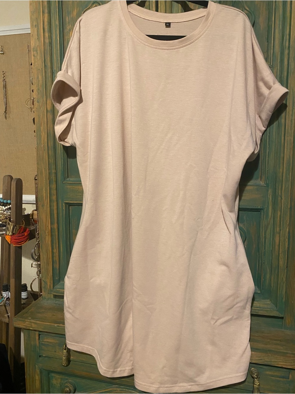 Classic Short Sleeve Scoop Neck Tunic Top - Light Apricot